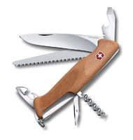 Нож перочинный VICTORINOX RangerWood 55, 130 мм, 10 функций, с фиксатором, деревянная рукоять