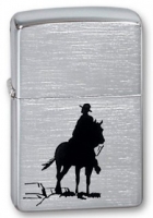 Зажигалка ZIPPO Bronco Cowboy, с покрытием Brushed Chrome, латунь/сталь, серебристая, 36x12x56 мм