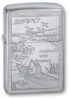 Зажигалка ZIPPO Row Boat, с покрытием Brushed Chrome, латунь/сталь, серебристая, 36x12x56 мм