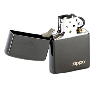 Зажигалка ZIPPO Classic с покрытием Ebony™, латунь/сталь, чёрная с логотипом, глянцевая, 36x12x56 мм