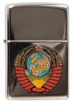 Зажигалка ZIPPO Герб СССР, с покрытием High Polish Chrome, латунь/сталь, серебристая, 36x12x56 мм