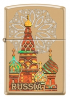 Зажигалка ZIPPO Россия с покрытием High Polish Brass, латунь/сталь, золотистая, 36x12x56 мм