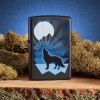 Зажигалка ZIPPO Wolf and Moon с покрытием Black Matte, латунь/сталь, чёрная, матовая, 36x12x56 мм