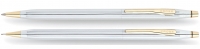 Набор Cross Сentury Classic: шариковая ручка + карандаш 0.7мм. Цвет - серебристый/позолота