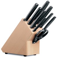 Набор VICTORINOX из 9 кухонных предметов в подставке: 6 ножей, вилка д/мяса, ножницы, мусат, в буковой подставке