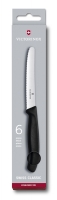 Набор из 6 столовых ножей VICTORINOX SwissClassic, 11 см, серрейторная заточка, чёрная рукоять