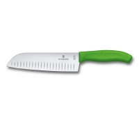 Нож сантоку VICTORINOX SwissClassic, рифлёное лезвие 17 см., зелёный, в картонном блистере