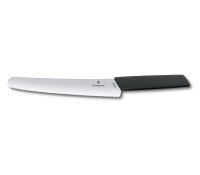 Нож для хлеба и выпечки VICTORINOX Swiss Modern Synthetic Handle, лезвие 22 см. с серрейторной заточкой, чёрный, в картонном блистере