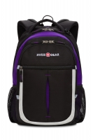 Рюкзак школьный SWISSGEAR, чёрный/фиолетовый/серебристый, полиэстер 600D, 32х15х45 см, 22 л.
